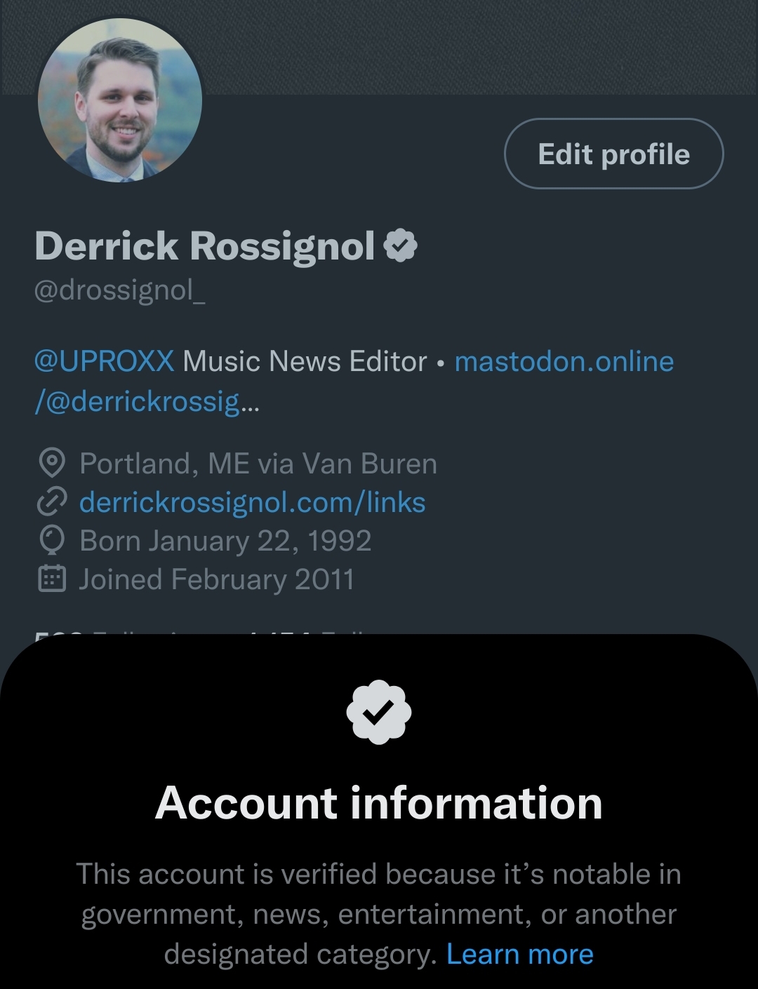 Derrick Rossignol - Twitter verification proof